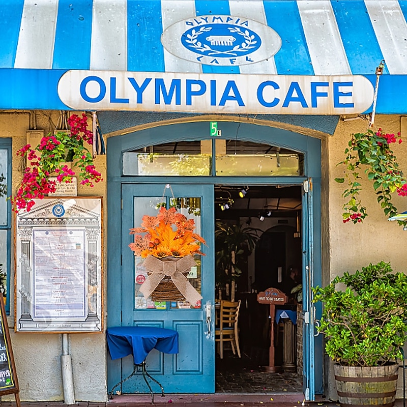Fall Wreath for Front Door Thanksgiving Harvest Indoor Outdoor Decoration, Natural Vine Basket with Autumn Leaves and Bow, Rustic Door and Wall Hanging3