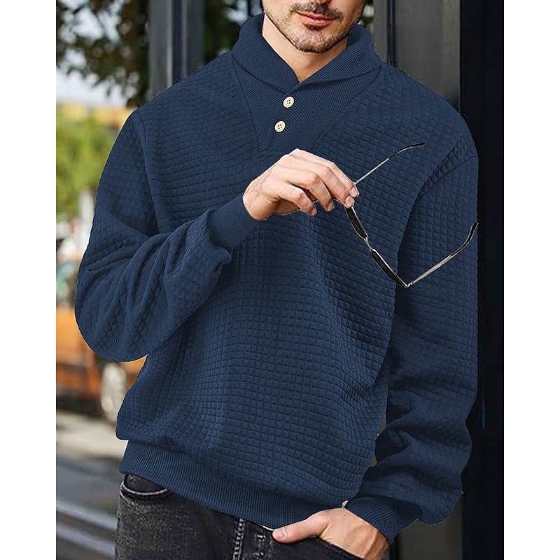 Men's Sweatshirt Black White Army Green Navy Blue Khaki Lapel Plain Ribbed Textured Knit-texture Sports & Outdoor Daily Holiday Polyester Streetwear Basic Casual Spring Autumn / Fall Clothing Apparel2