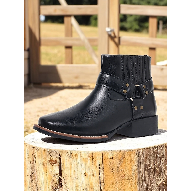 Women's Ankle Boots with Side Zipper and Strap Detail, Faux Leather, Western Style Work Shoes for Outdoor Farm Chores, Harvest Festival and Daily Wear4