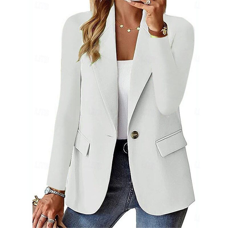 Women's Blazer Breathable Comfortable Buttons Pocket Casual Plain Office Street Casual Daily Wear Single Breasted Regular Turndown Regular Fit Long Sleeve Outerwear Black White Red Summer4