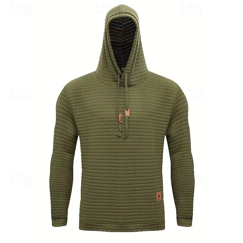 Men's Waffle Sweatshirt Hoodie White Army Green Khaki Hooded Plain Drawstring Casual Daily Sports Polyester Cool Designer Sportswear Fall & Winter Clothing Apparel Hoodies Sweatshirts  Long Sleeve3