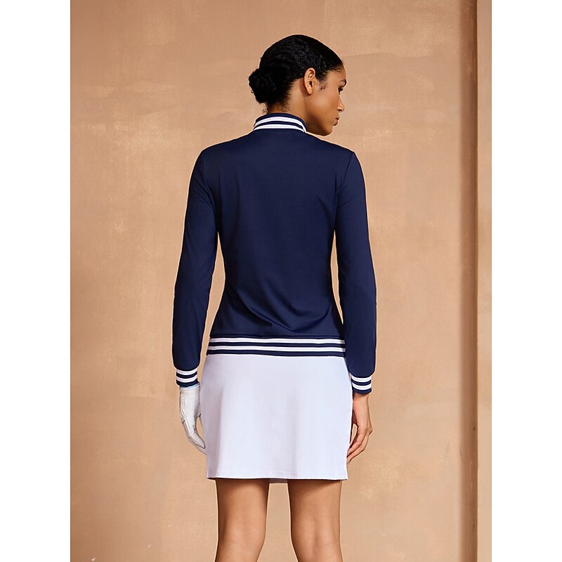 Women's Golf Polo Shirt Lake blue Black White Long Sleeve Ladies Golf Attire Clothes Outfits Wear Apparel2