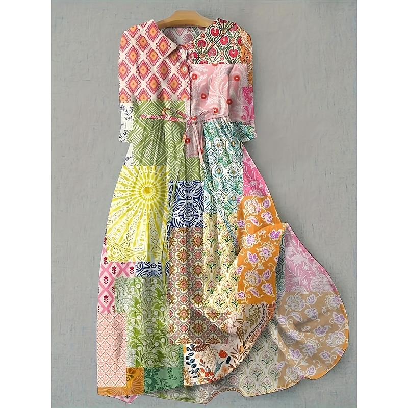 Women's Midi Dress Shift Dress Casual Daily Regular Fit Floral Graphic Half Sleeve Shirt Collar Pink Blue Purple Green Summer Spring