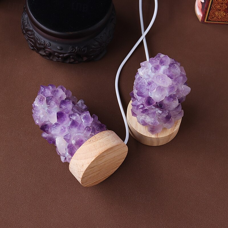 1pc Exquisite Natural Amethyst Crystal Wishing Lamp - USB Powered Dimmable Calming Home Decor for Meditation Relaxation and Ambient Lighting - Perfect Gift for Spiritual Seekers3