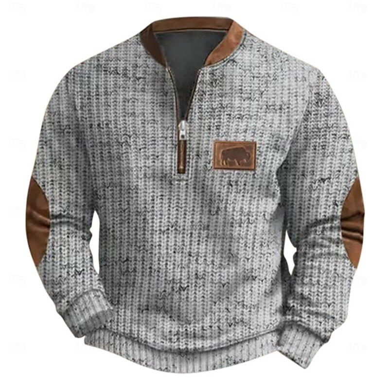 Men's Sweatshirt Quarter Zip Sweatshirt Black White Gray Light Blue Half Zip Color Block Cow Sports & Outdoor Daily Holiday Polyester Streetwear Casual Spring &  Fall Clothing Apparel Hoodies