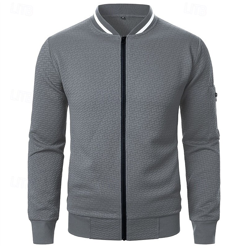 Men's Lightweight Jacket Casual Jacket Vacation Daily Pocket Jacquard Summer Fall Plain Fashion Classic Stand Collar Regular Black Wine Navy Blue Khaki Dark Gray Jacket3