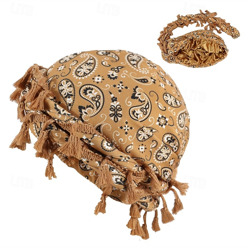 Men's Beanie Hat Beanies Black Yellow Polyester Tassel Cozy Daily Wear Going out Paisley Windproof