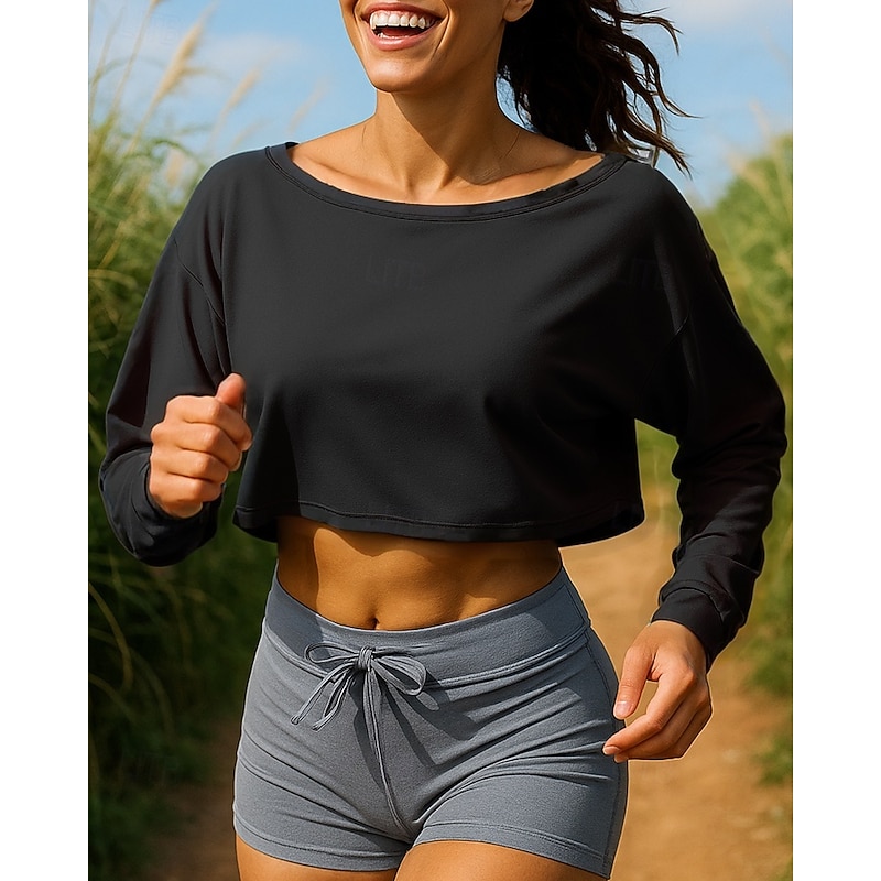 Women's Sweatshirt Running Top Running Shirt Oversize Long Sleeve Top Solid Colored Lightweight Breathable Tennis Golf Running Sportswear Activewear Black White Royal Blue4