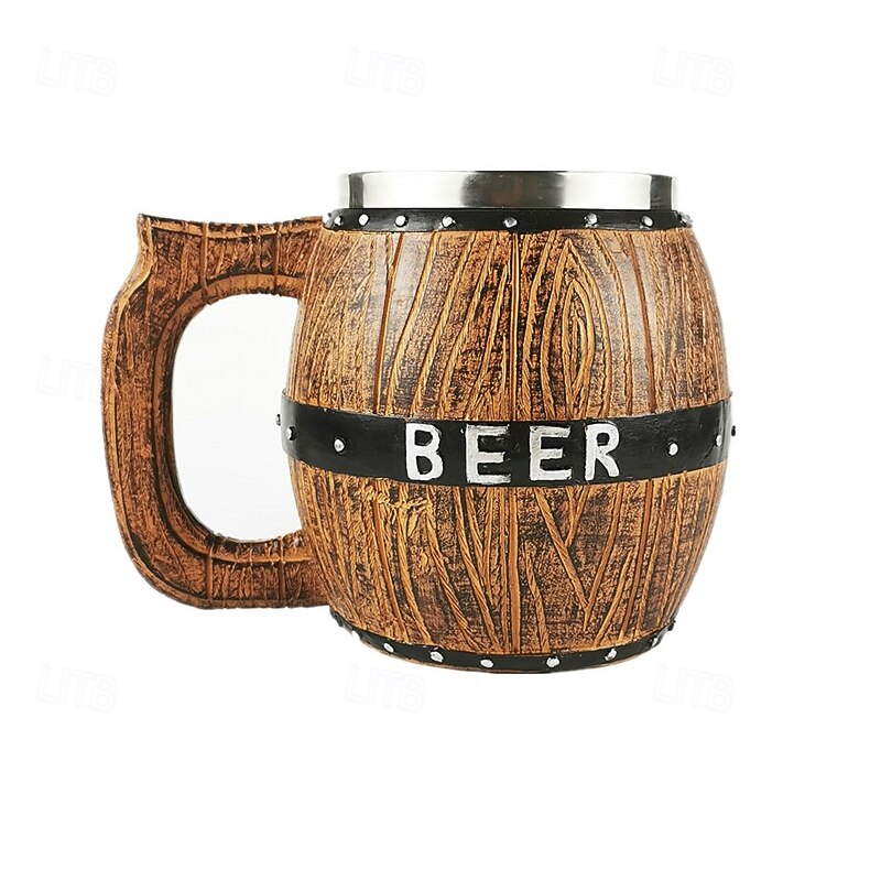 Vintage Wooden Barrel Beer Mug Oktoberfest Gift Mug with Stainless Steel Liner, Stein Large Capacity, Unique Rustic Beer Tankard for Bar Use2