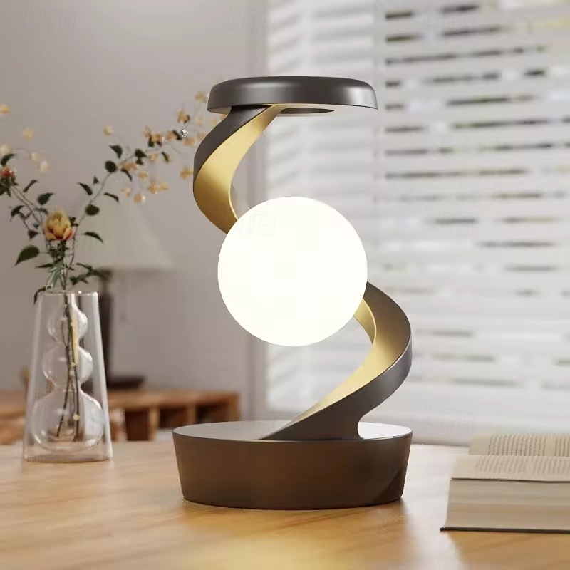 Modern Spiral Bedside Lamp, Innovative 3D Visual Levitation Ball LED Table Lamp, Nightstand Lamps Magnetic Desk Light Bulb for Bedroom Living Room Office Decor
