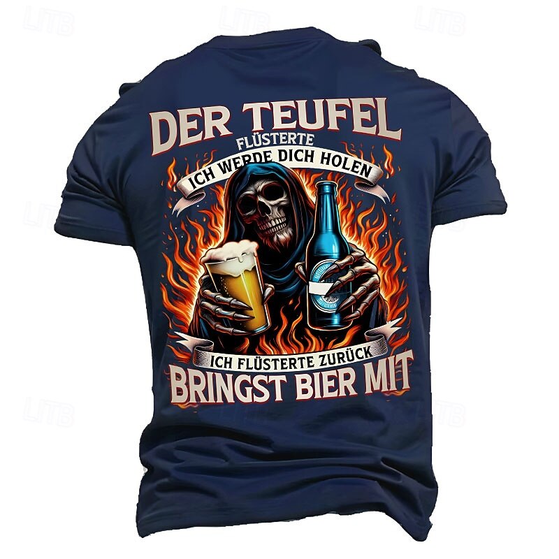 Men's Funny Beer T-Shirt: Devil Whispered 'I'll Get You', I Said 'Bring Beer'. Graphic Short Sleeve Tee