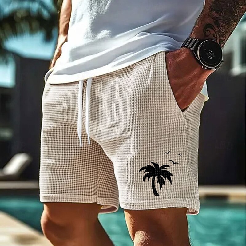 Men's Coconut Tree Tropical Plants Waffle Shorts Sweat Shorts Casual Shorts Mid Waist Fashion Casual Vacation Jogging Workout Elastic Drawstring Waist Shorts with Pockets Designer Clothing Apparel3