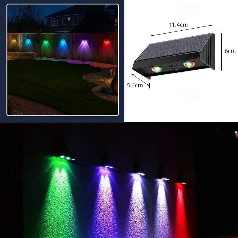 Solar Fence Lights Wall Lights Warm White and RGB Cycling Mode.  Waterproof Courtyard Ambient Solar Lights Suitable for Backyards Railings Steps Terraces Stair Railings and Walls3