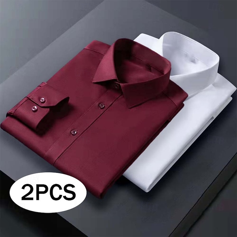 Men's Dress Shirt Non Iron Shirt Plain Formal Wedding Green+Gray Pink+Red Navy Blue+Red Green+Navy Blue Long Sleeve Turndown Spring Fall Clothing Apparel