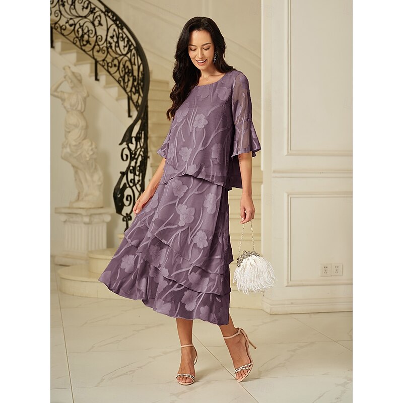 Women's Skirt Elegant Midi Mid Waist Skirts Floral Layered Floral Inelastic Party Causal Light Purple Purple Summer Chiffon2