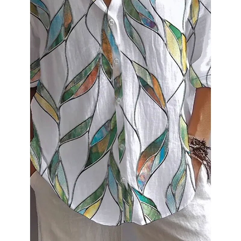 Women's Shirt Button Down Tunic Shirt Collar Long Sleeve Graphic Leaf Daily Stylish Casual Regular Tops Daily Holiday s Print Green Spring4