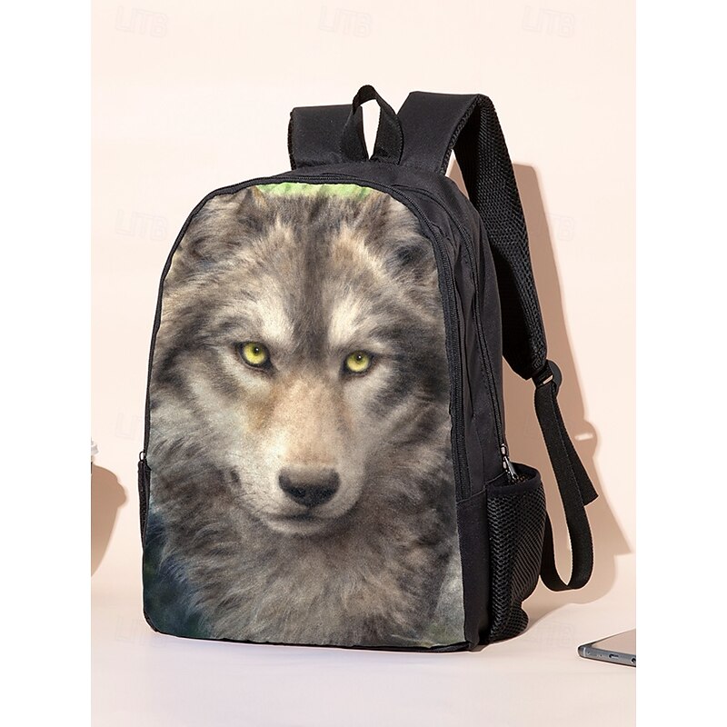 Boy's 3-Piece Wolf Print Backpack Set – Durable Lightweight School Bag with Lunch Box and Pencil Case for Students, Outdoor Adventures and Daily Commute Kayomi Harai3