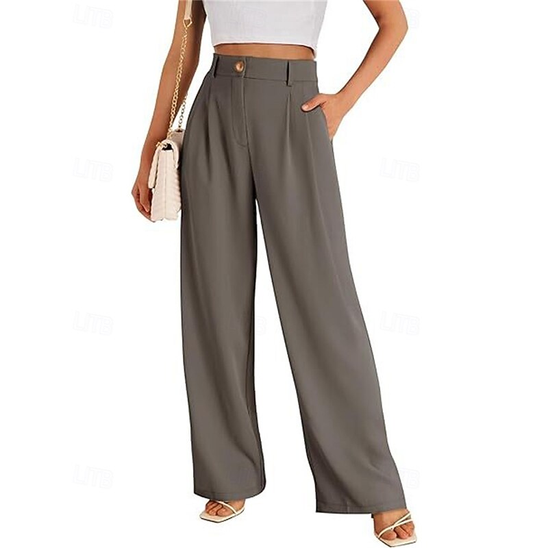 Women's Wide Leg Pants Trousers Streetwear Casual Full Length High Waist Solid Color Pocket Breathability Soft Micro-elastic Vacation Street Daily Wear Black Red Brown Khaki Spring Fall Regular Fit