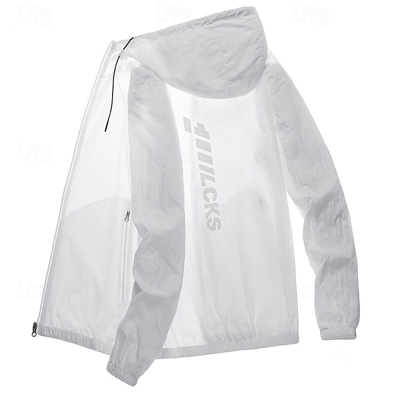 Men's Running Jacket Outdoor Jacket Full Zip Long Sleeve Outerwear Athletic Solid Colored Sun Protection Quick Dry Lightweight UV Cooling Tennis Golf Running Sportswear Activewear White Yellow Light2