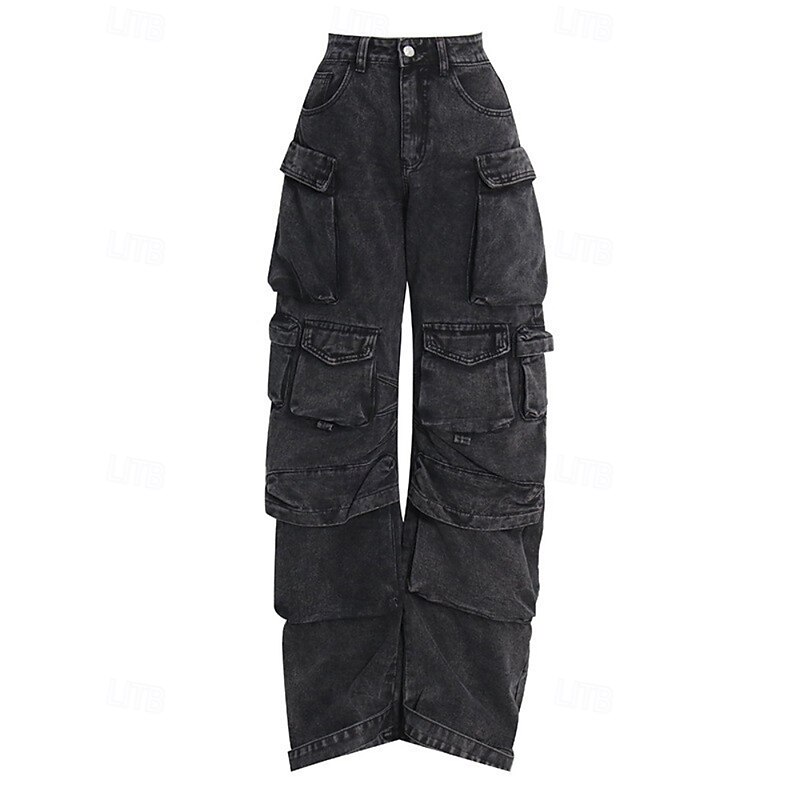 Women's Cargo Pants Fashion Streetwear Full Length Natural Plain Pocket Outdoor Comfortable Street Daily Wear Black Grey Blue Light Grey Fall Regular Fit4