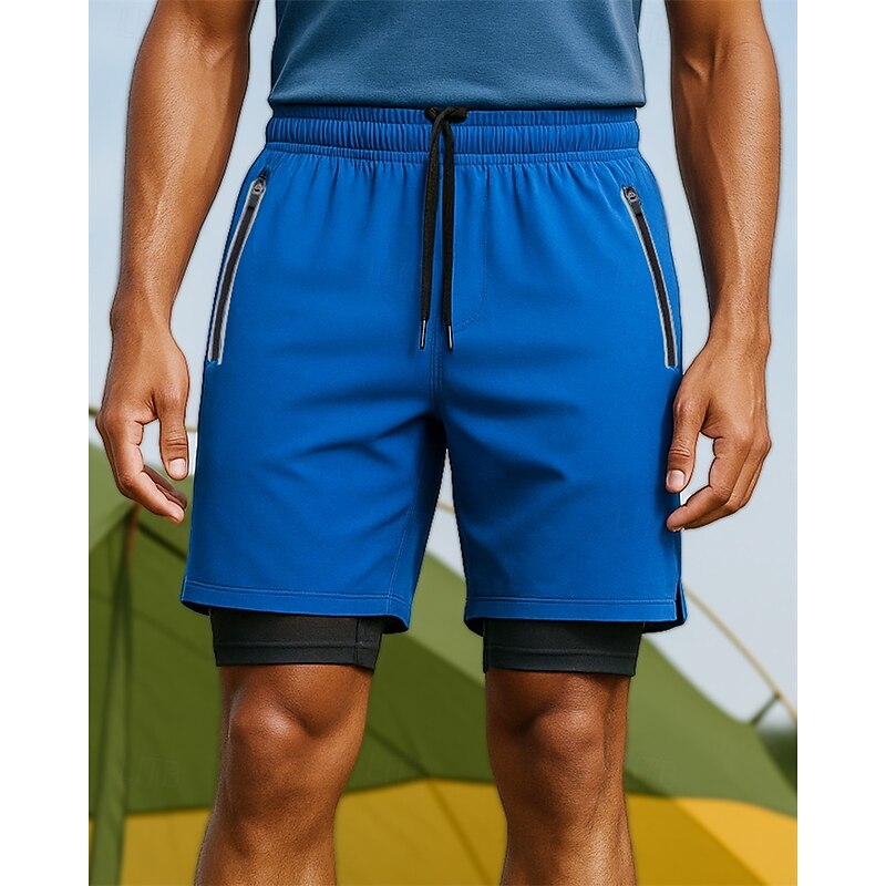 Men's Running Shorts Outdoor Shorts Elastic Waistband Shorts Sports & Outdoor Casual Lightweight Breathable Tennis Jogging Running Regular Fit Sportswear Activewear Solid Colored Black Navy Blue Blue2