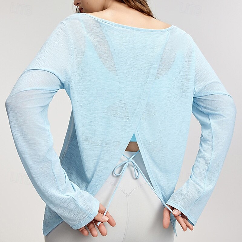 Women's Sports shirts Skin Friendly Softness Breathable Split Long Sleeve Sports Solid Color Top For Gym Pilates Zumba Loose Fit Activewear4
