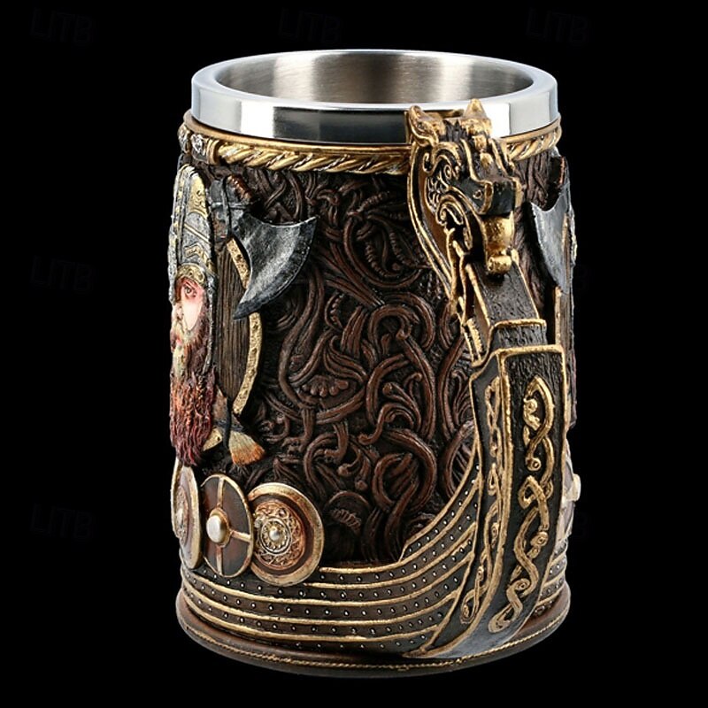Medieval Dragon Head Viking Pirate Mug,Oktoberfest Gift Mug 3D Resin Beer Cup with Stainless Steel Liner, Gothic Barware for Home, Pub, or Tavern Decor4