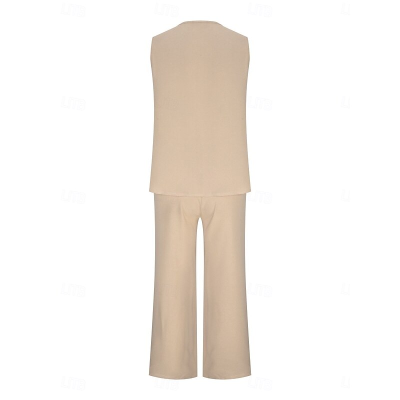 Women's Fashion Streetwear Daily Pants Sets Sleeveless V Neck Plain Casual Daily Black Navy Blue Green Summer Loose Fit3