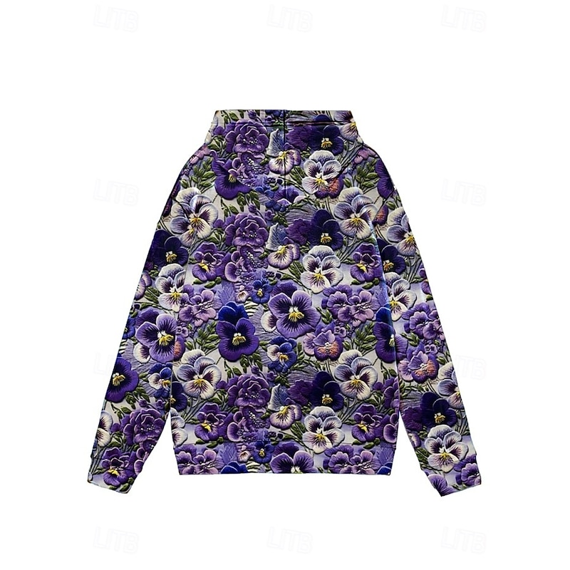 Women's Hoodie Pullover Sweatshirt Oversized Long Sleeve Casual Graphic Floral Warm Active Hooded Regular Tops Street Dailywear Print White Pink Purple Green Khaki Spring Fall Winter4