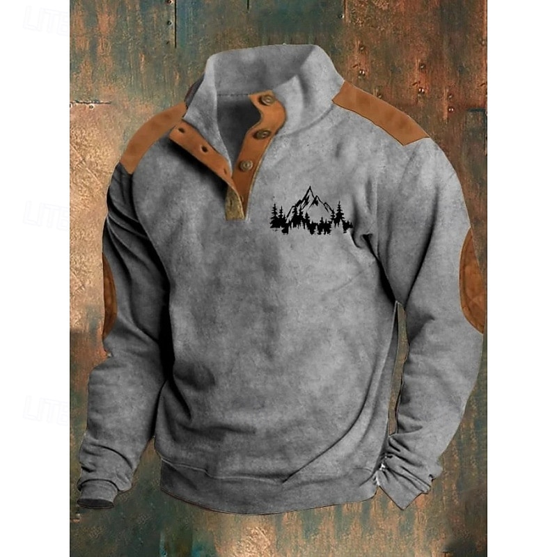 Men's Sweatshirt Black White Blue Brown Green Standing Collar Graphic Print Daily Holiday Going out Polyester Streetwear Casual Fall Winter Clothing Apparel Hoodies Sweatshirts  Long Sleeve4