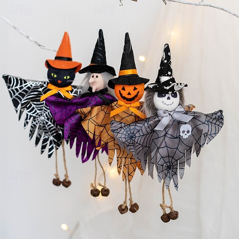 Halloween Witch Ornament with Pumpkin, Ghost, and Witch Doll - Spooky Halloween Decoration, Trick-or-Treat Party Figurine & Creepy Hanging Decor