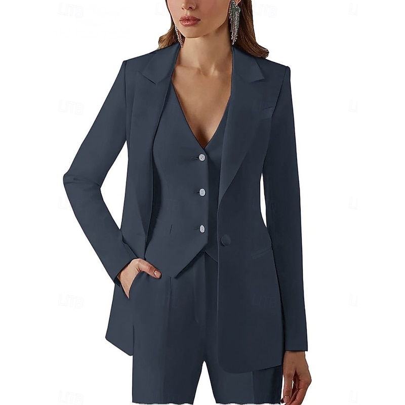 Women's 3 Pieces Suits Formal Wedding Guest Stretch Crepe Elegant Vintage Simple Long Sleeve Floor Length Peak Lapel4