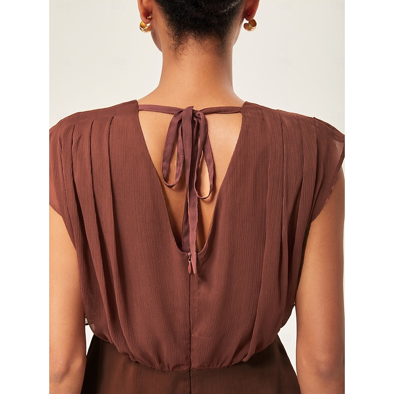 Women's Top V Neck Asymmetric Sleeveless Chiffon Soft Lining Inverted Pleat Fluid Hem Casual Elegant Spring Summer Fall2