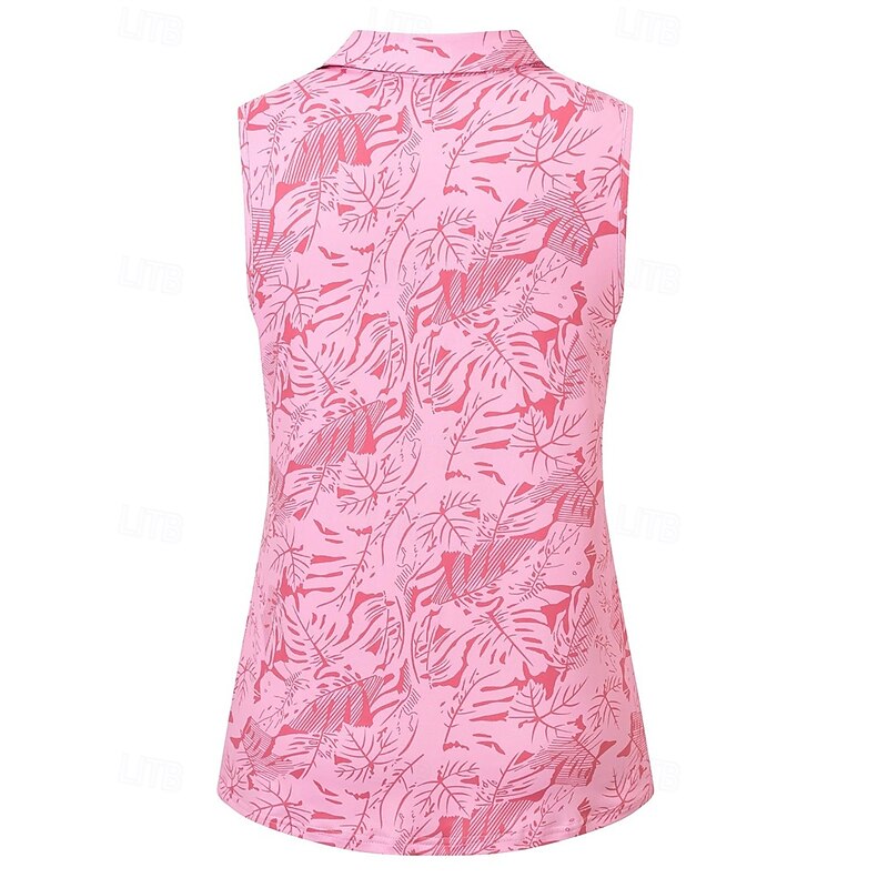 Women's Graphic Floral Sport Shirt Golf Polo Shirt Tennis Shirt Sleeveless Zipper High Elasticity Moisture Wicking Breathable Tennis Golf Pickleball Turndown Zip Collar Shirt Top Pink Blue Tennis2