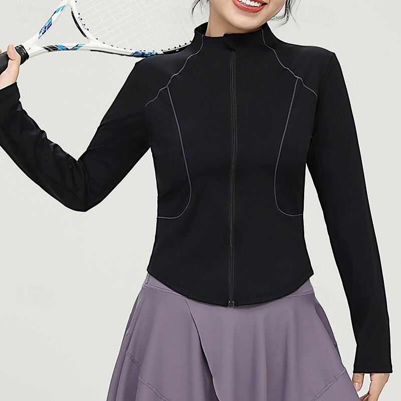 Women's Workout Jacket Lightweight Zipper Long Sleeve Sports Solid Color Top For Gym Athletic Pilates Activewear4