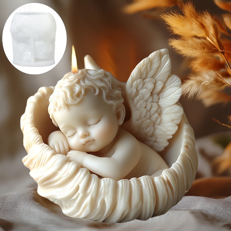 Resin Casting Molds Classic Little Angel Youngsters Shape Ornament Candle Mold Handmade Soap Art Home Aromatherapy Candle Decoration Ornaments Mold DIY Home Decorative Ornaments Silicone Mold Candl