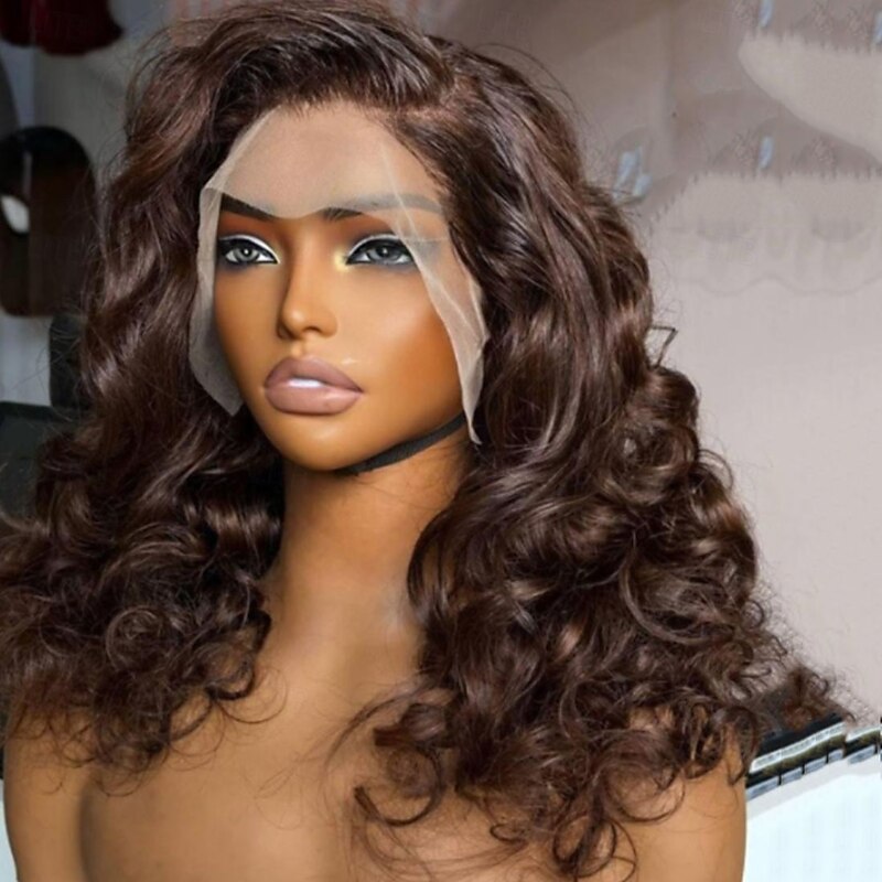 Unprocessed Virgin Hair 5x5 Closure 13x4 Lace Front Wig Free Part Brazilian Hair Wavy Brown Wig 130% 150% Density with Baby Hair 100% Virgin Glueless Pre-Plucked For Women Long Human Hair Lace Wig