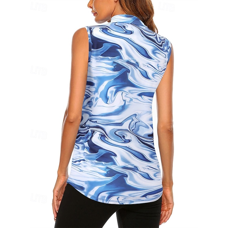 Women's Graphic Sport Shirt Golf Polo Shirt Tennis Shirt Sleeveless Zipper High Elasticity Moisture Wicking Breathable Tennis Golf Pickleball Turndown Zip Collar Shirt Top White Blue Tennis Clothing4