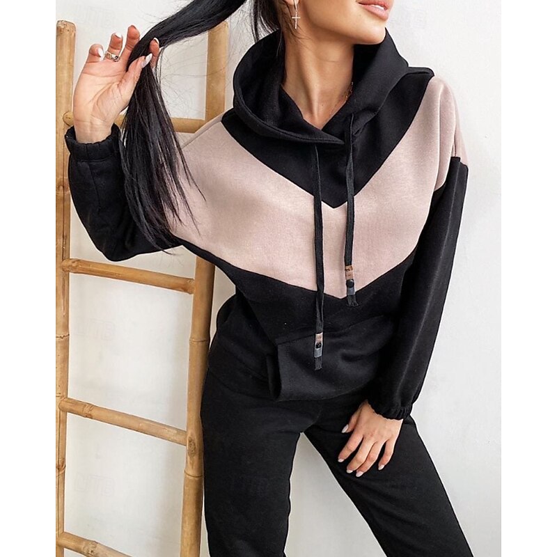 Women's Tracksuit Sweatpants Lace Pocket Color Block Clothing Suit Fall Black Pink Spandex Gym Athleisure Running Thermal Warm Windproof Long Sleeve Sport Activewear Stretchy Regular Fit4
