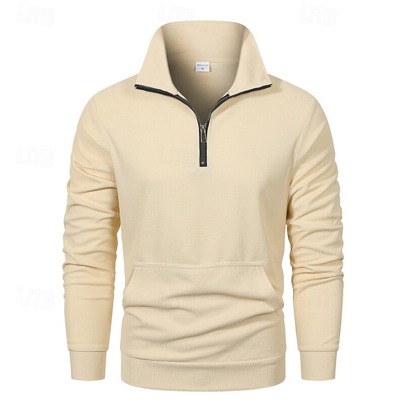 Men's Sweatshirt Quarter Zip Sweatshirt Apricot Black White Royal Blue Light Grey Half Zip Plain Pocket Sports & Outdoor Daily Holiday Polyester Streetwear Basic Casual Spring Autumn / Fall Clothing4