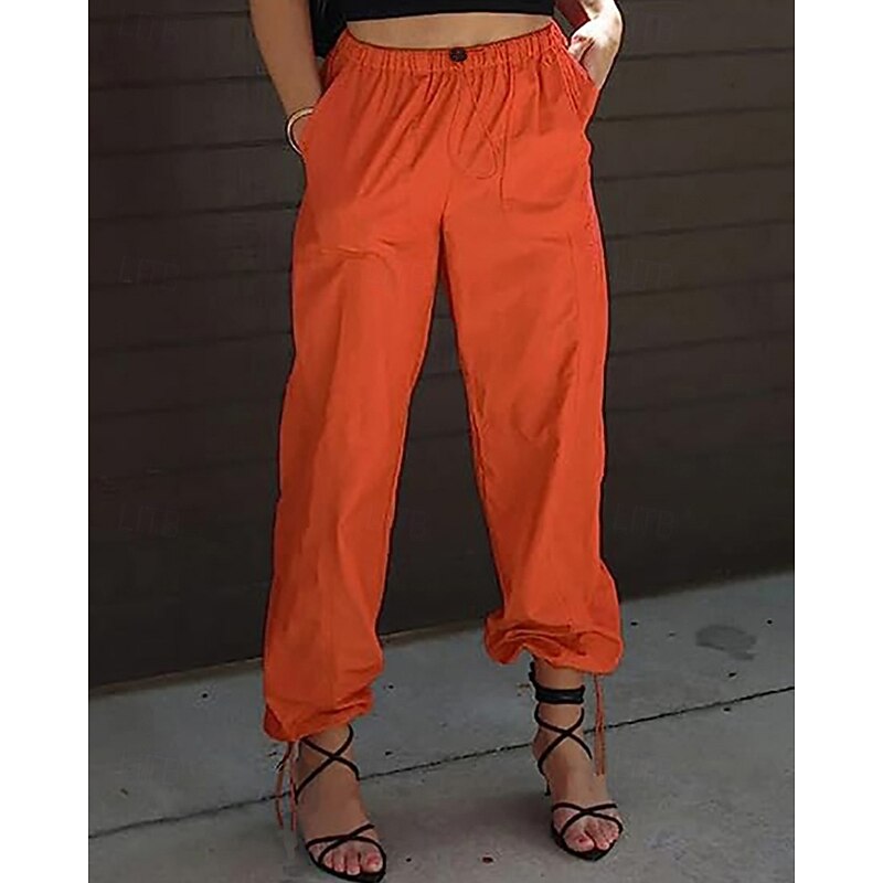 Women's Slacks Bloomers Streetwear Full Length Natural Plain Pocket Elastic Waist Comfy Outdoor Comfortable Street Going out Orange red Pink Khaki Summer Regular Fit2