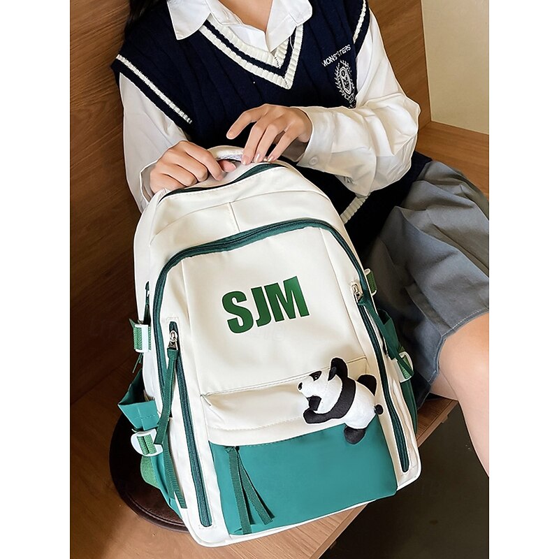Women's Preppy Multicolor Backpack with SJM Logo - Lightweight and durable with adjustable shoulder straps, Suitable for casual bags and school bags for daily use2