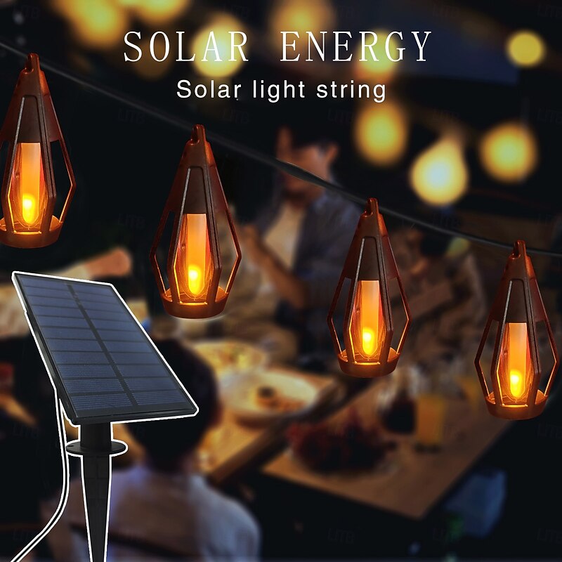 1 Pc 15 Leds Outdoor Waterproof Solar Flashing Flame Lantern String Garden Courtyard Camping Christmas Halloween Wedding Atmosphere Decoration Lighting4