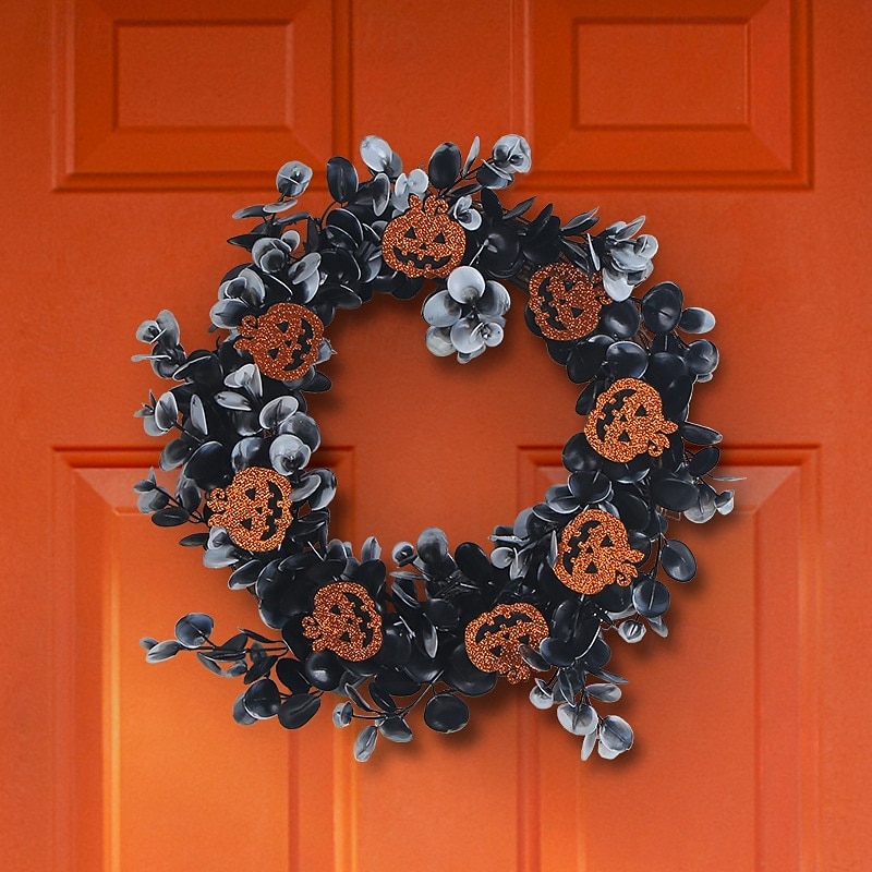 Halloween Wreaths for Front Door Indoor Outdoor Farmhouse Decoration, Dead Branch Vine Wreath with Faux Pumpkins for Holiday Window Wall Party Decor