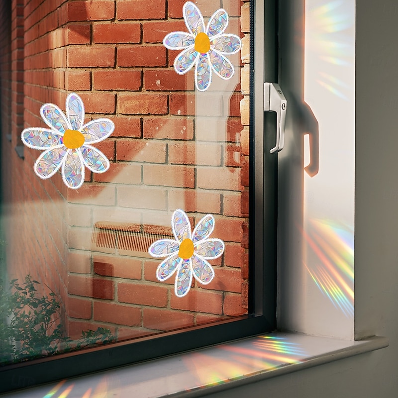 Floral Daisy Iridescent Sunlight Static Cling Window Sticker, Self-Adhesive Glass Decal for Window and Storefront Decoration, Stained Glass Effect4