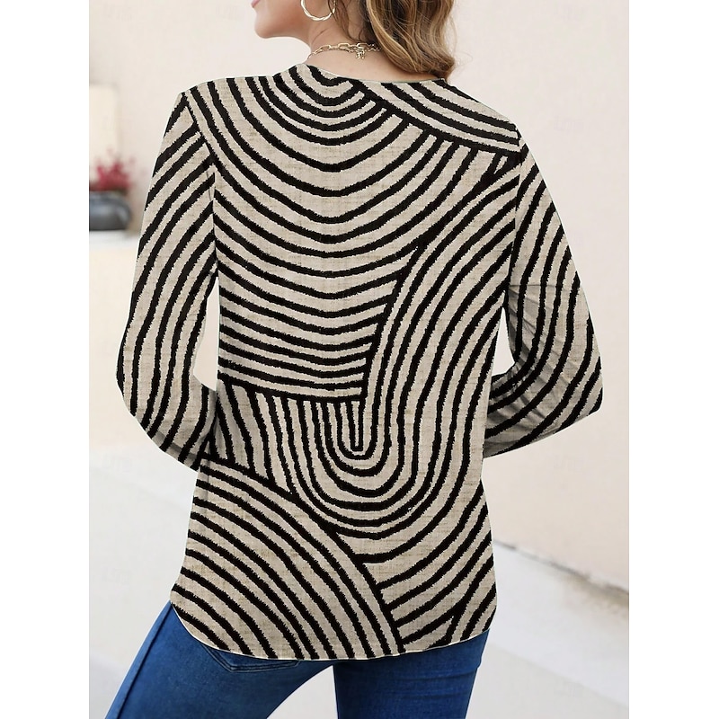 Women's T shirt Long Sleeve Crew Neck Long Sleeve Tunic Graphic Geometric Elegant Vintage Stylish Round Neck Regular Tops Daily Print Pink Blue Purple Green Khaki Prefall3
