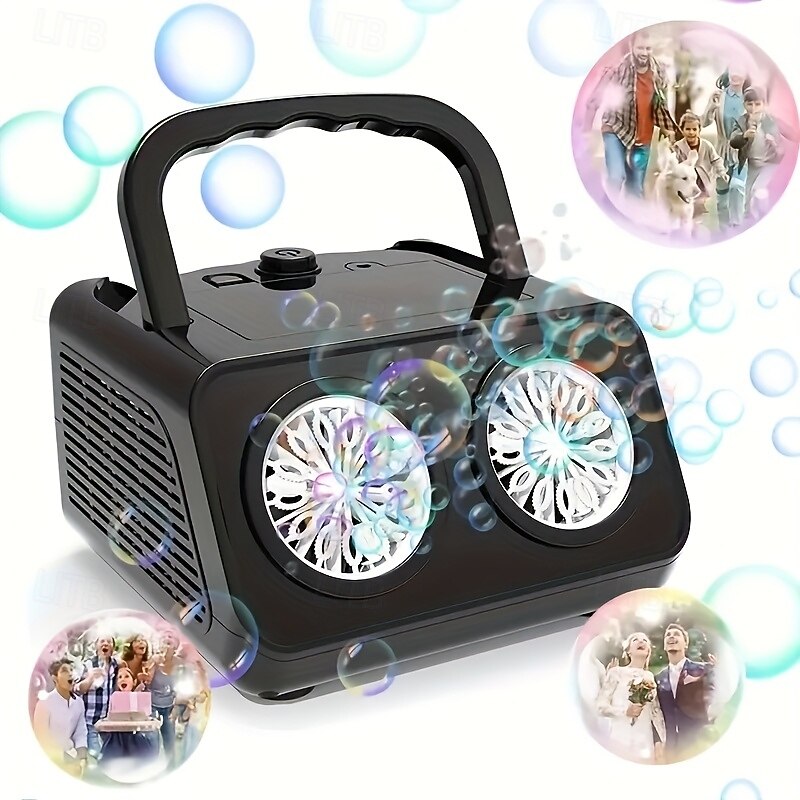 Double Fan Bubble Blower Bubble Gun USB and Battery Powered Essential for Birthday Parties Weddings Friends Gatherings Parent-Youngsters Entertainment Outdoor Activities Not Included Batterie4