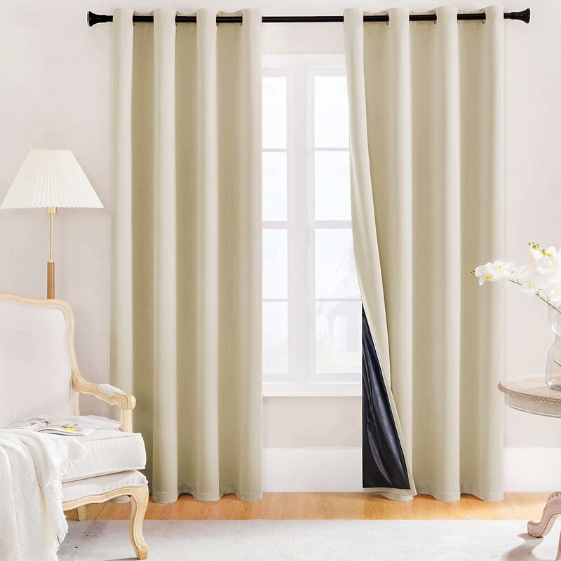 100% Blackout Curtains for Bedroom, Thermal Insulated Linen Look Grommet Window Curtain Drapes with Black Back for Living Room3