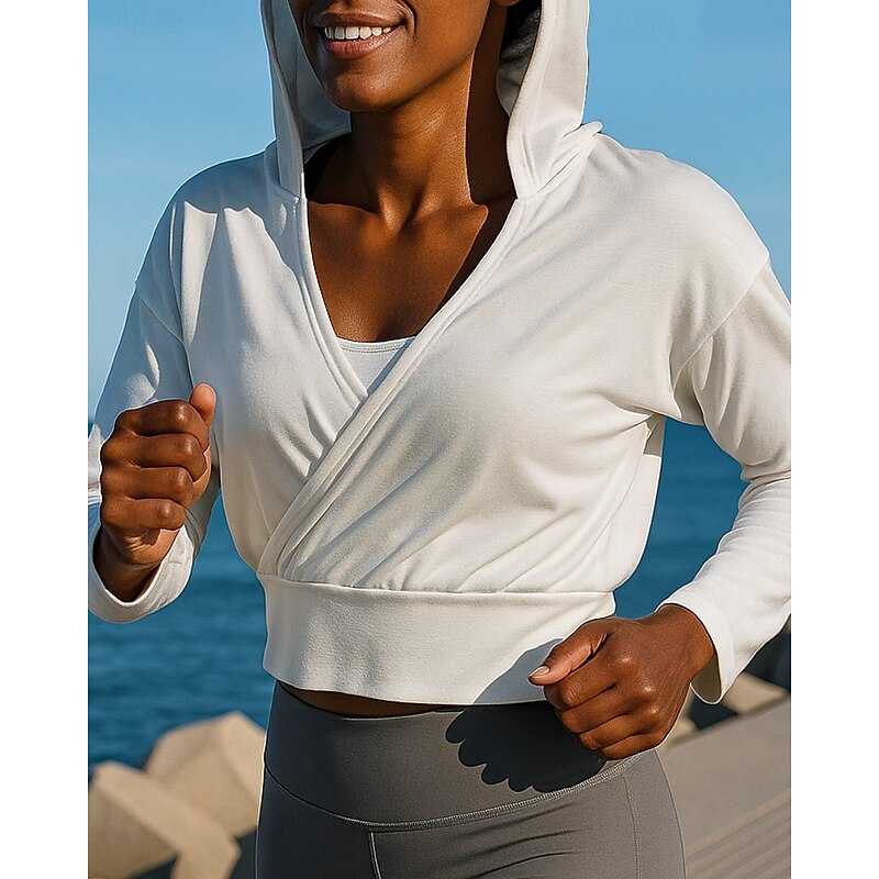 Women's Running Shirt Ruched top Long Sleeve Tee Tshirt V Neck Solid Colored Quick Dry Lightweight Elastic Breathable Tennis Golf Running Sportswear Activewear White Yellow Pink3