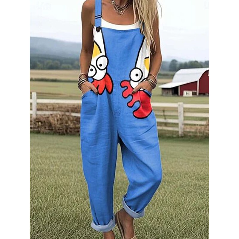 Women's Dungarees Active Floral Sleeveless Drawstring with Pocket Vacation Daily Loose Fit Royal Blue Blue Green Summer2